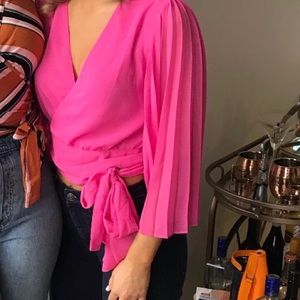 Hot Pink Pleaded Cropped Wrap Top